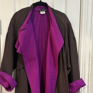 Salvatore Ferragamo Brown Coat with Purple Interior